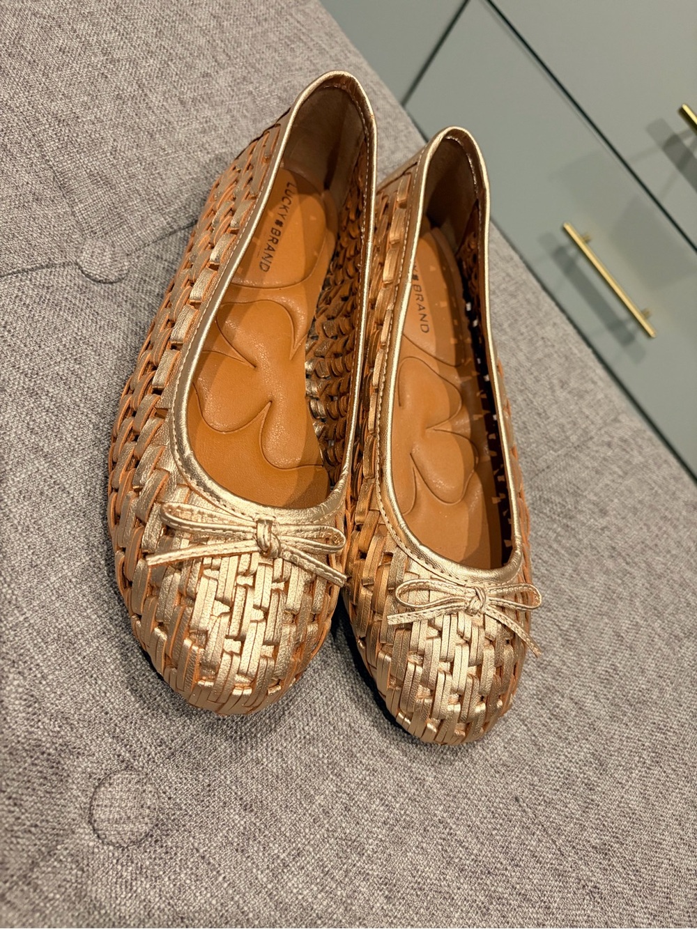 Gold Woven Ballet Flats - Women